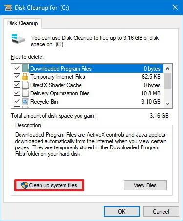 disk cleanup window